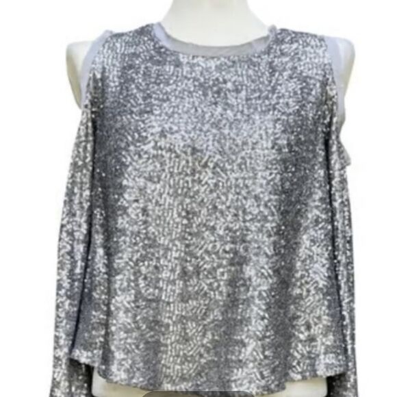 Avec Les Filles Tops - AVEC LES FILLES SILVER SEQUIN GLITTER TOP